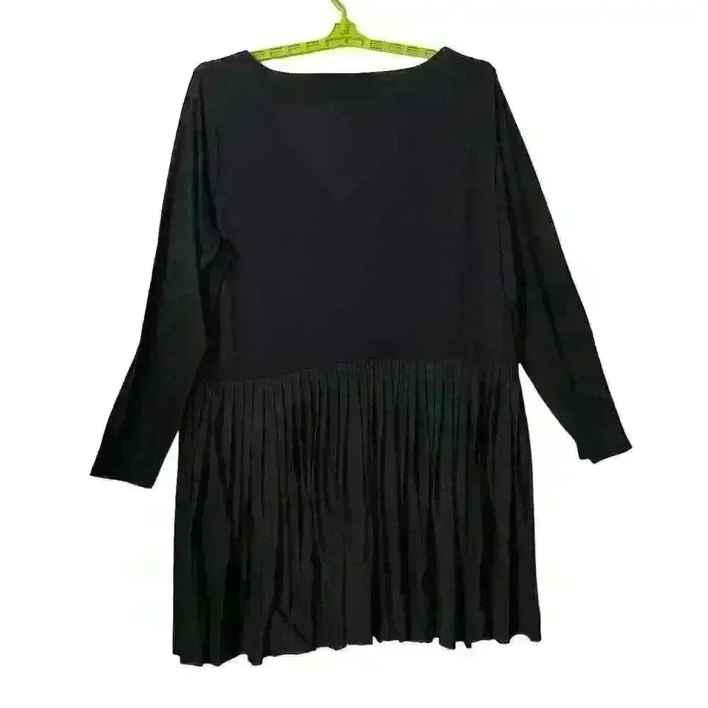 Asos Black Plus Size Long Sleeve Pleated Mini Dress Size 20 - Picture 3 of 10
